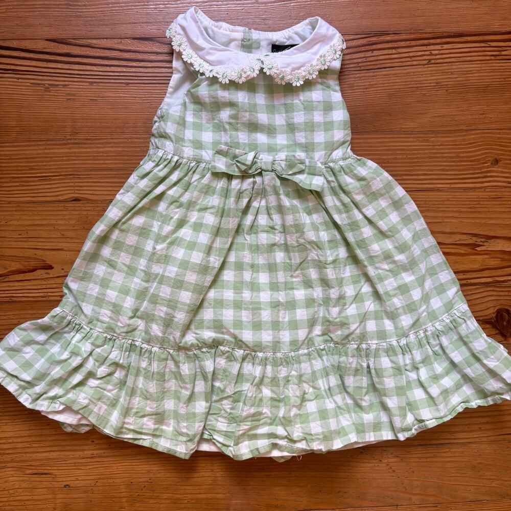 Cynthia Rowley green white‎ gingham ruffle floral sleeveless girls dress SIZE 5